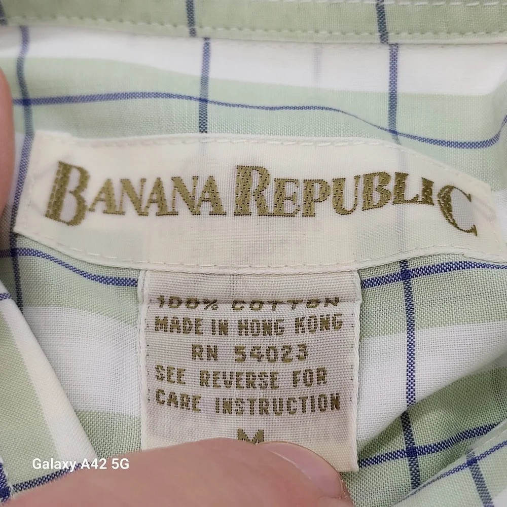Banana Republic Mens Classic Fit Button Down Shirt Green Plaid Long Sleeve M